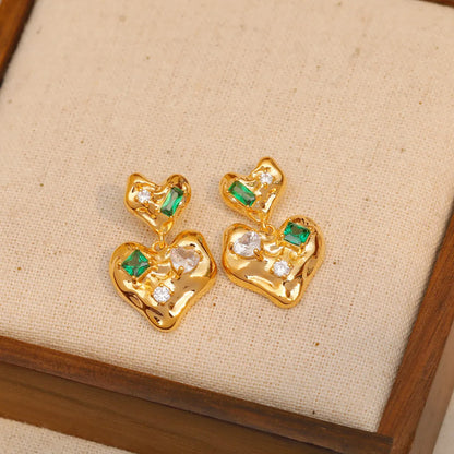 1 Pair Elegant Business Heart Shape Plating Inlay Copper Zircon 18K Gold Plated Drop Earrings