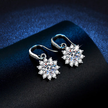 1 Pair Elegant Business Luxurious Snowflake Plating Inlay Sterling Silver Zircon White Gold Plated Drop Earrings Ear Hook