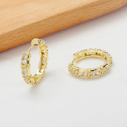 1 Pair Elegant Business Solid Color Plating Inlay Copper Zircon 18K Gold Plated Earrings