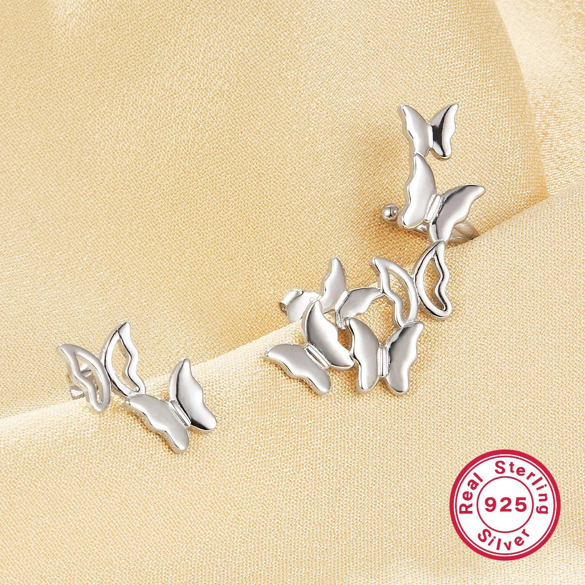 1 Pair Elegant Butterfly Asymmetrical Plating Sterling Silver Ear Studs