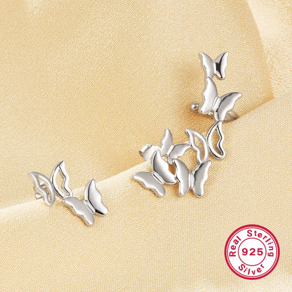 1 Pair Elegant Butterfly Asymmetrical Plating Sterling Silver Ear Studs