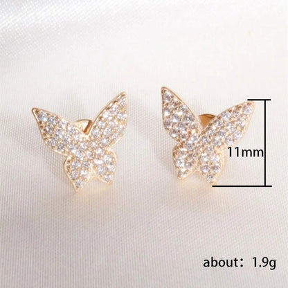 1 Pair Elegant Butterfly Copper Inlay Zircon Earrings