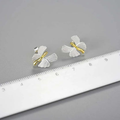 1 Pair Elegant Butterfly Ginkgo Leaf Plating Sterling Silver Ear Studs