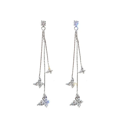 1 Pair Elegant Butterfly Inlay Alloy Crystal Drop Earrings