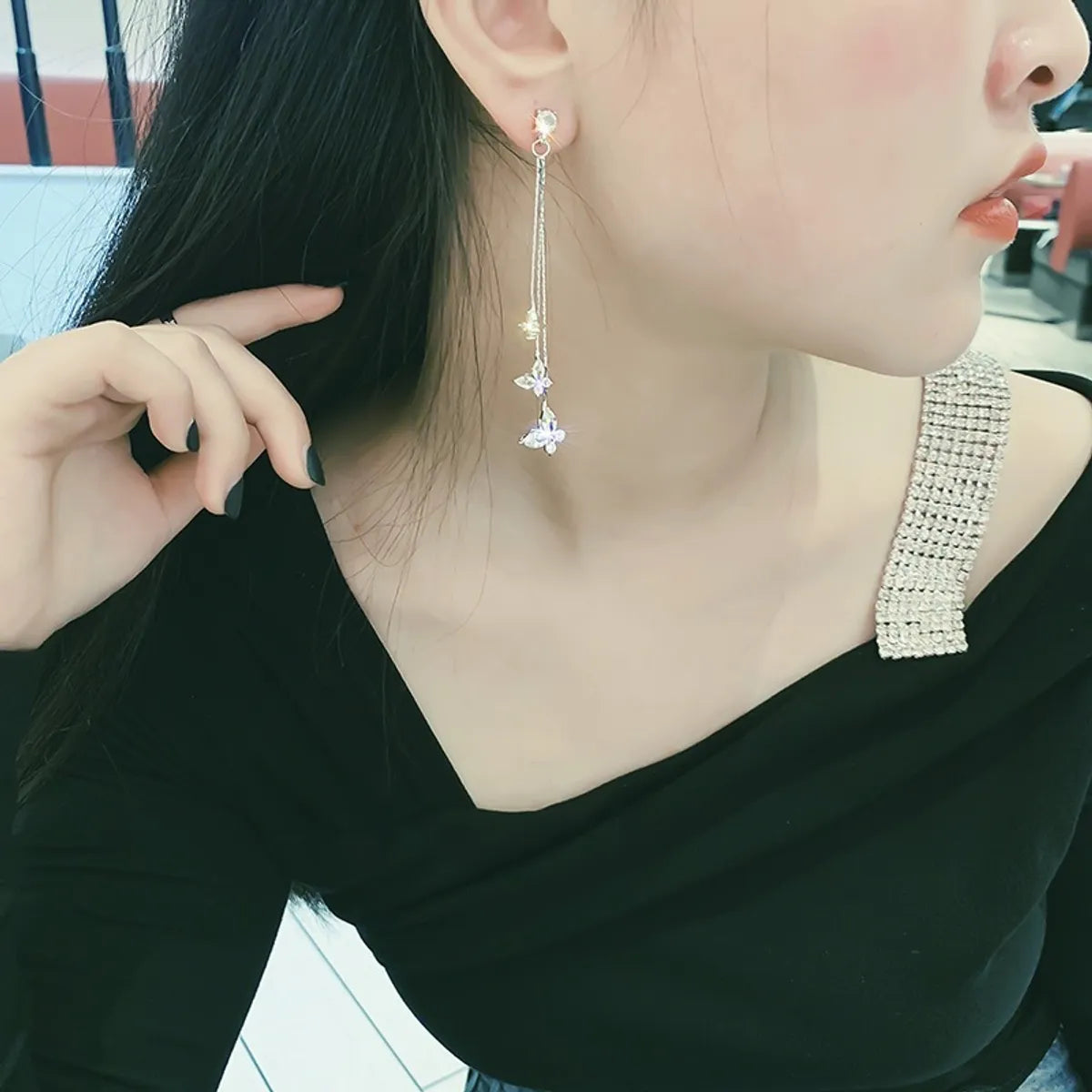 1 Pair Elegant Butterfly Inlay Alloy Crystal Drop Earrings