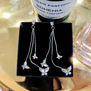 1 Pair Elegant Butterfly Inlay Alloy Crystal Drop Earrings