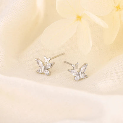 1 Pair Elegant Butterfly Inlay Copper Zircon Ear Studs