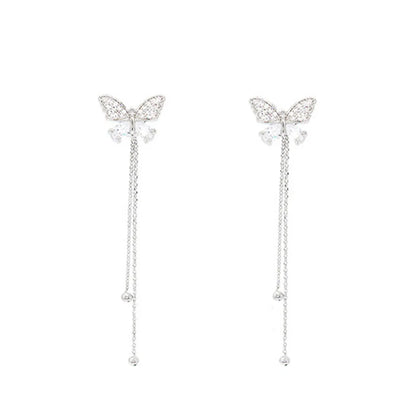 1 Pair Elegant Butterfly Plating Inlay Alloy Artificial Diamond Drop Earrings