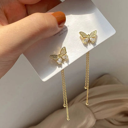 1 Pair Elegant Butterfly Plating Inlay Alloy Artificial Diamond Drop Earrings