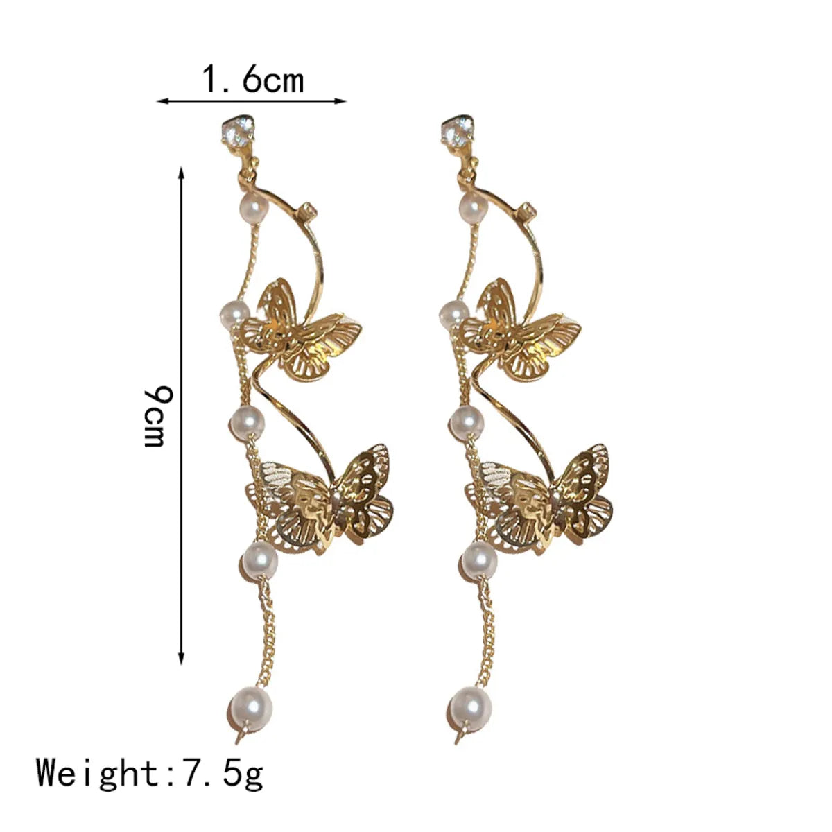 1 Pair Elegant Butterfly Plating Inlay Alloy Artificial Rhinestones Artificial Pearls Gold Plated Drop Earrings