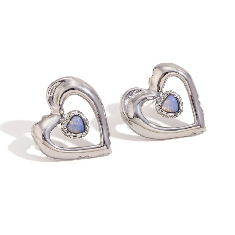 1 Pair Elegant C Shape Heart Shape Bow Knot 304 Stainless Steel Drop Earrings