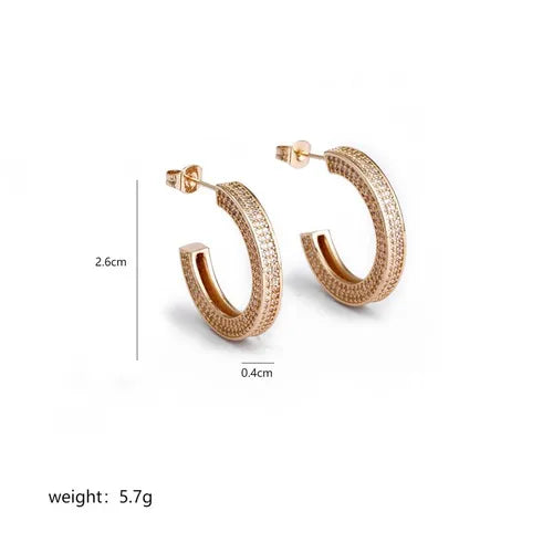 1 Pair Elegant C Shape Polishing Plating Inlay Copper Zircon 18k Gold Plated Ear Studs