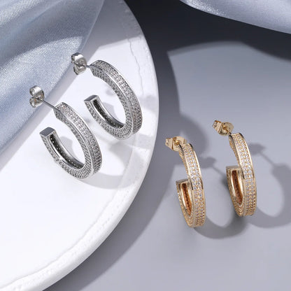 1 Pair Elegant C Shape Polishing Plating Inlay Copper Zircon 18k Gold Plated Ear Studs