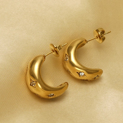 1 Pair Elegant C Shape Star Plating Inlay Stainless Steel Rhinestones 18k Gold Plated Ear Studs