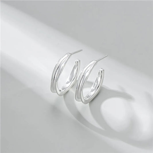 1 Pair Elegant C Shape Sterling Silver Earrings