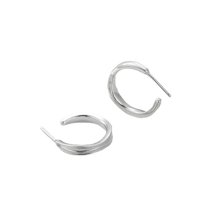 1 Pair Elegant C Shape Sterling Silver Earrings