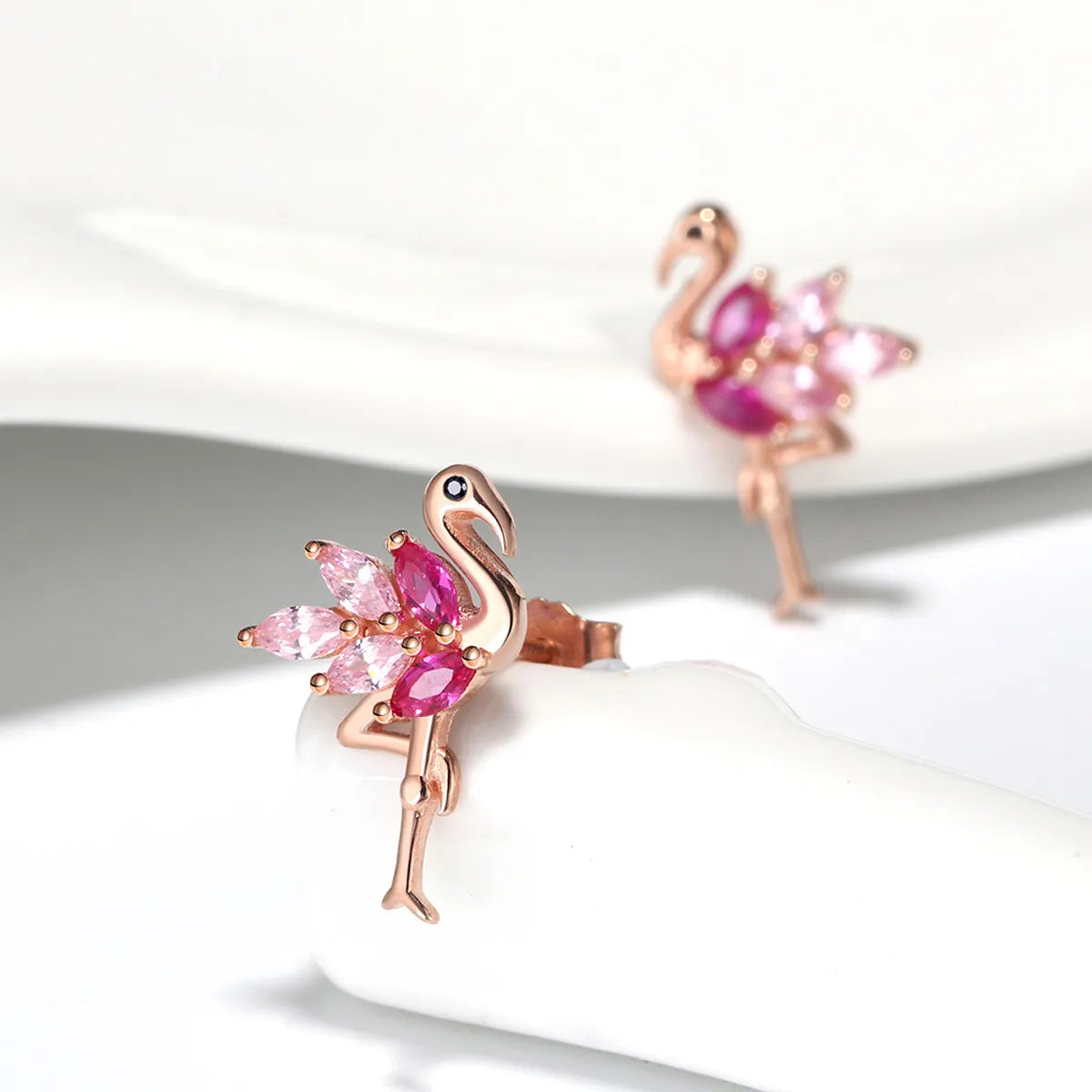 1 Pair Elegant Cartoon Style Swan Plating Inlay Sterling Silver Zircon Rose Gold Plated Ear Studs