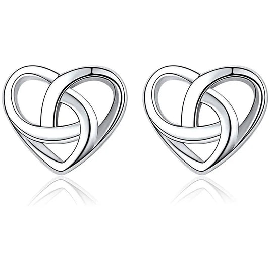 1 Pair Elegant Celtic Knot Heart Shape Sterling Silver Ear Studs