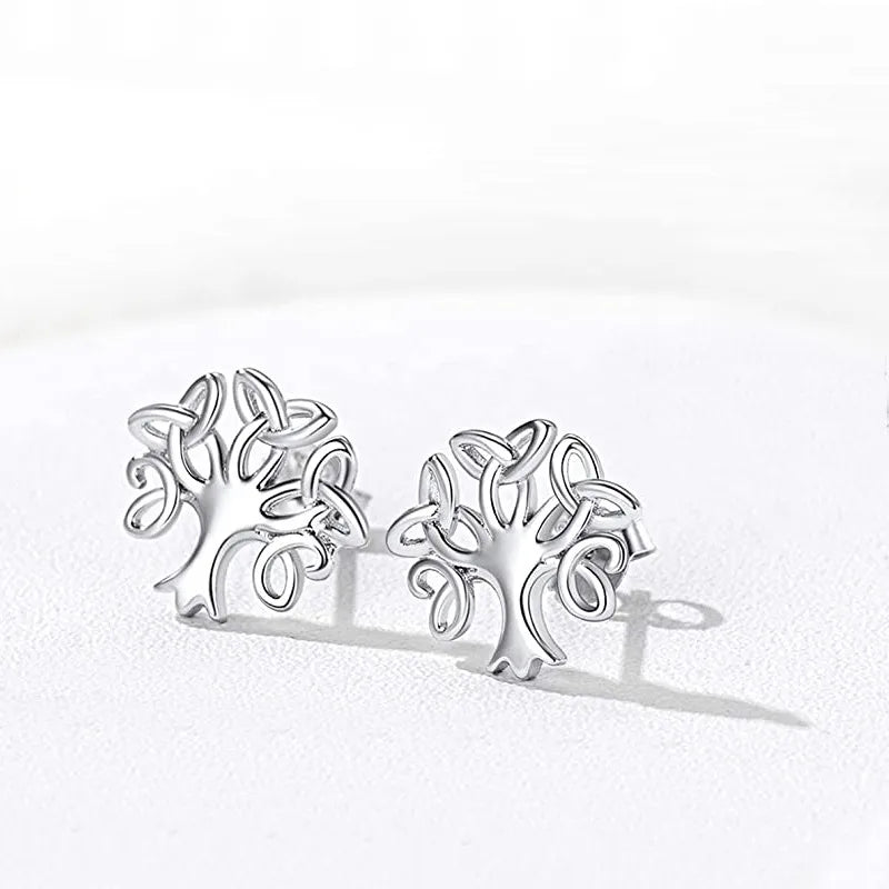 1 Pair Elegant Celtic Knot Life Tree Sterling Silver Ear Studs