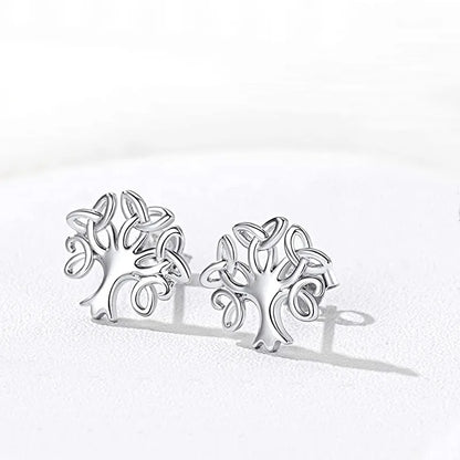 1 Pair Elegant Celtic Knot Life Tree Sterling Silver Ear Studs