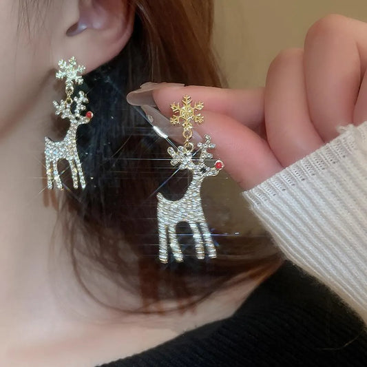 1 Pair Elegant Christmas Streetwear Elk Plating Inlay Alloy Rhinestones Gold Plated Drop Earrings