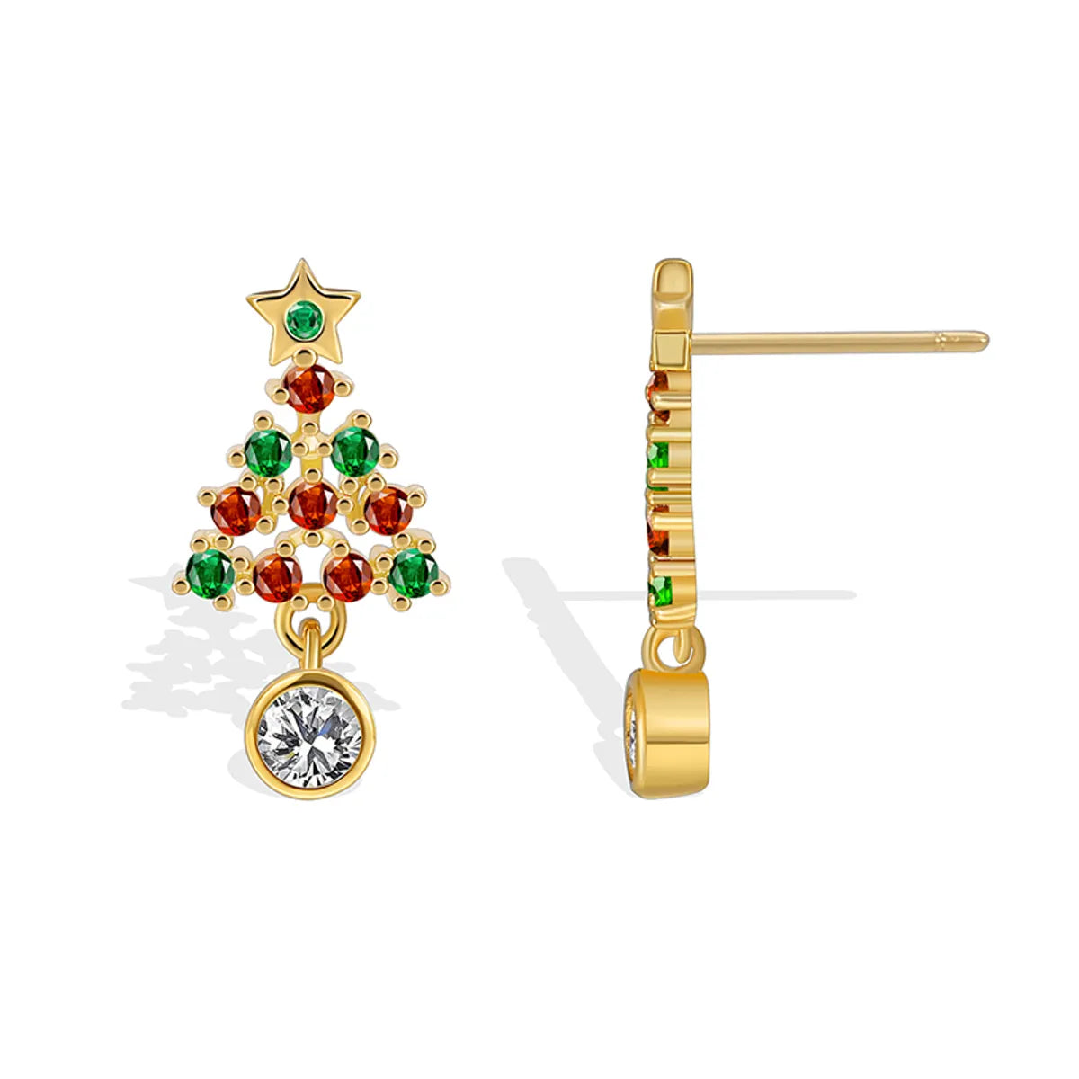 1 Pair Elegant Christmas Sweet Christmas Tree Snowflake Plating Inlay Copper Zircon 18k Gold Plated Ear Studs