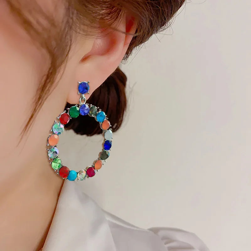 1 Pair Elegant Circle Alloy Drop Earrings