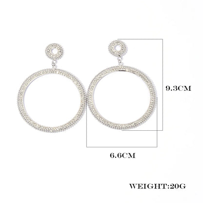 1 Pair Elegant Circle Inlay Copper Rhinestones Rhodium Plated Drop Earrings