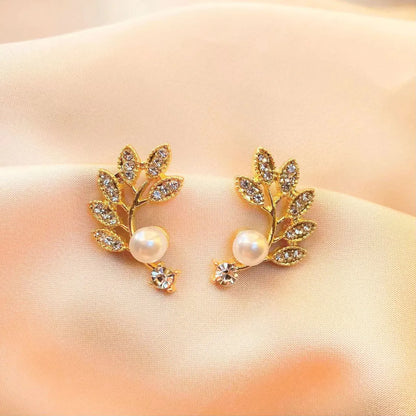 1 Pair Elegant Classic Style Artistic Leaves Inlay Alloy Rhinestones Ear Studs