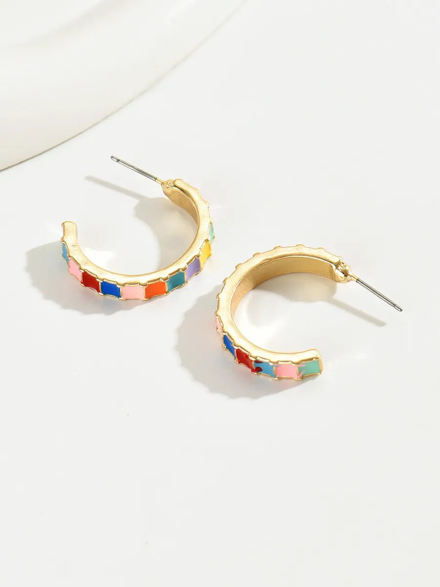 1 Pair Elegant Classic Style C Shape Enamel Alloy Ear Studs