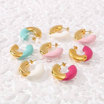 1 Pair Elegant Classic Style C Shape Semicircle Circle Plating 304 Stainless Steel 18K Gold Plated Ear Studs