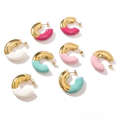 1 Pair Elegant Classic Style C Shape Semicircle Circle Plating 304 Stainless Steel 18K Gold Plated Ear Studs