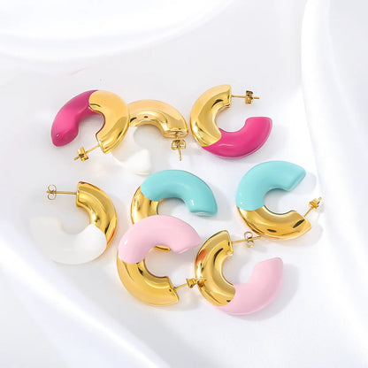 1 Pair Elegant Classic Style C Shape Semicircle Circle Plating 304 Stainless Steel 18K Gold Plated Ear Studs