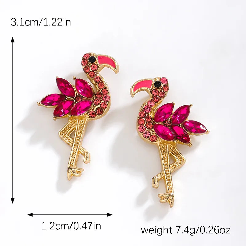 1 Pair Elegant Classic Style Flamingo Inlay Alloy Rhinestones Ear Studs