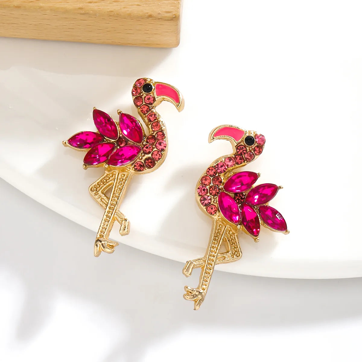 1 Pair Elegant Classic Style Flamingo Inlay Alloy Rhinestones Ear Studs