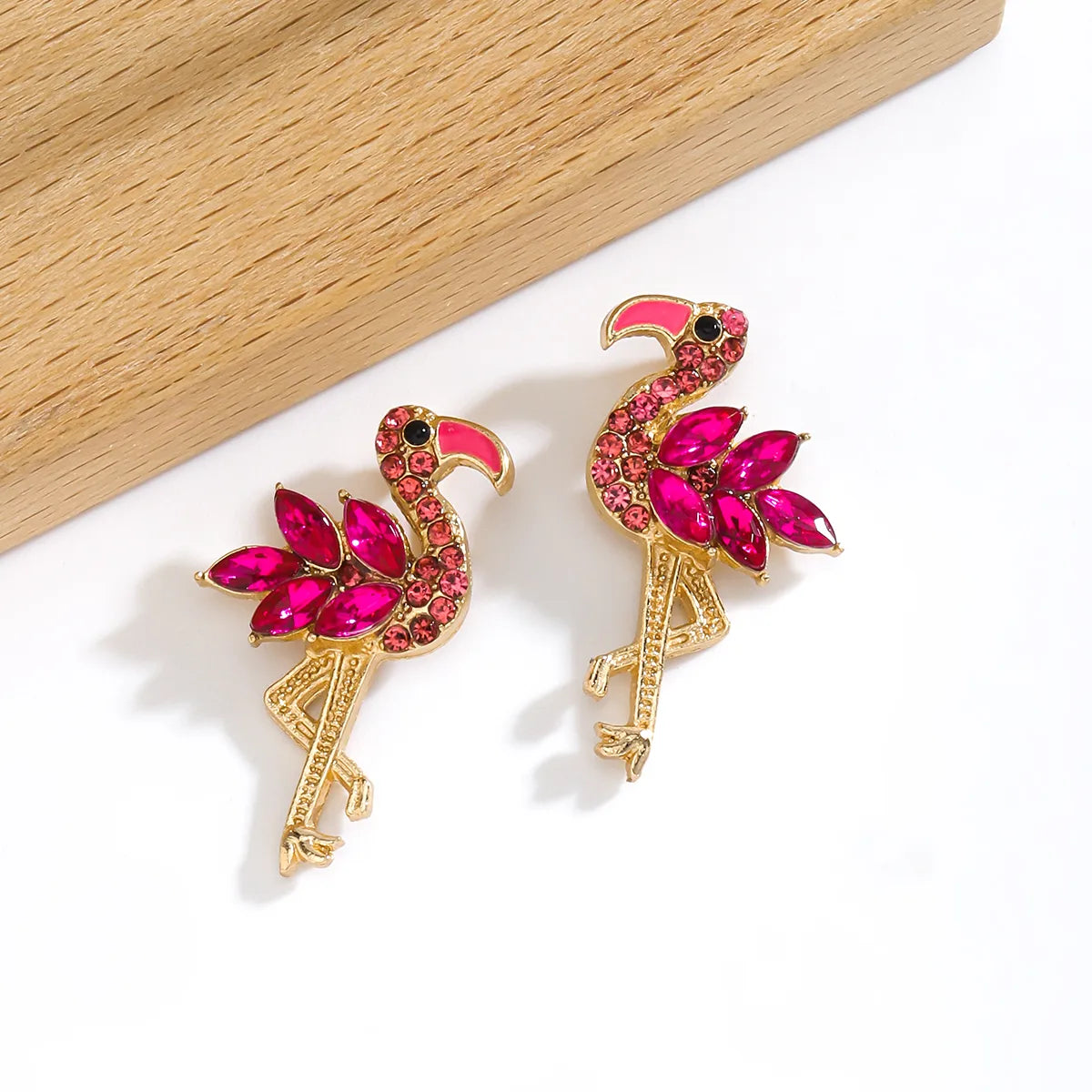 1 Pair Elegant Classic Style Flamingo Inlay Alloy Rhinestones Ear Studs