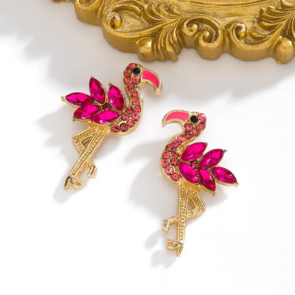 1 Pair Elegant Classic Style Flamingo Inlay Alloy Rhinestones Ear Studs