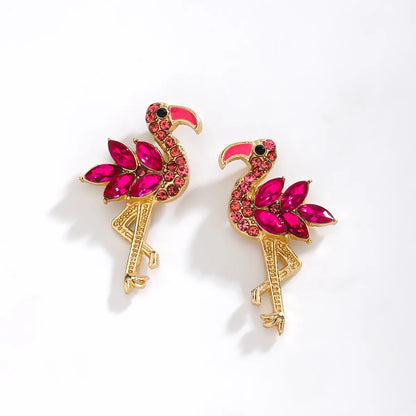 1 Pair Elegant Classic Style Flamingo Inlay Alloy Rhinestones Ear Studs