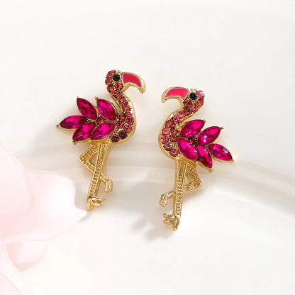 1 Pair Elegant Classic Style Flamingo Inlay Alloy Rhinestones Ear Studs