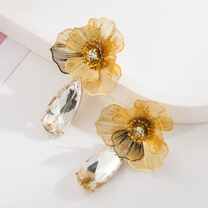 1 Pair Elegant Classic Style Flower Inlay Alloy Glass Glass Gold Plated Silver Plated Drop Earrings