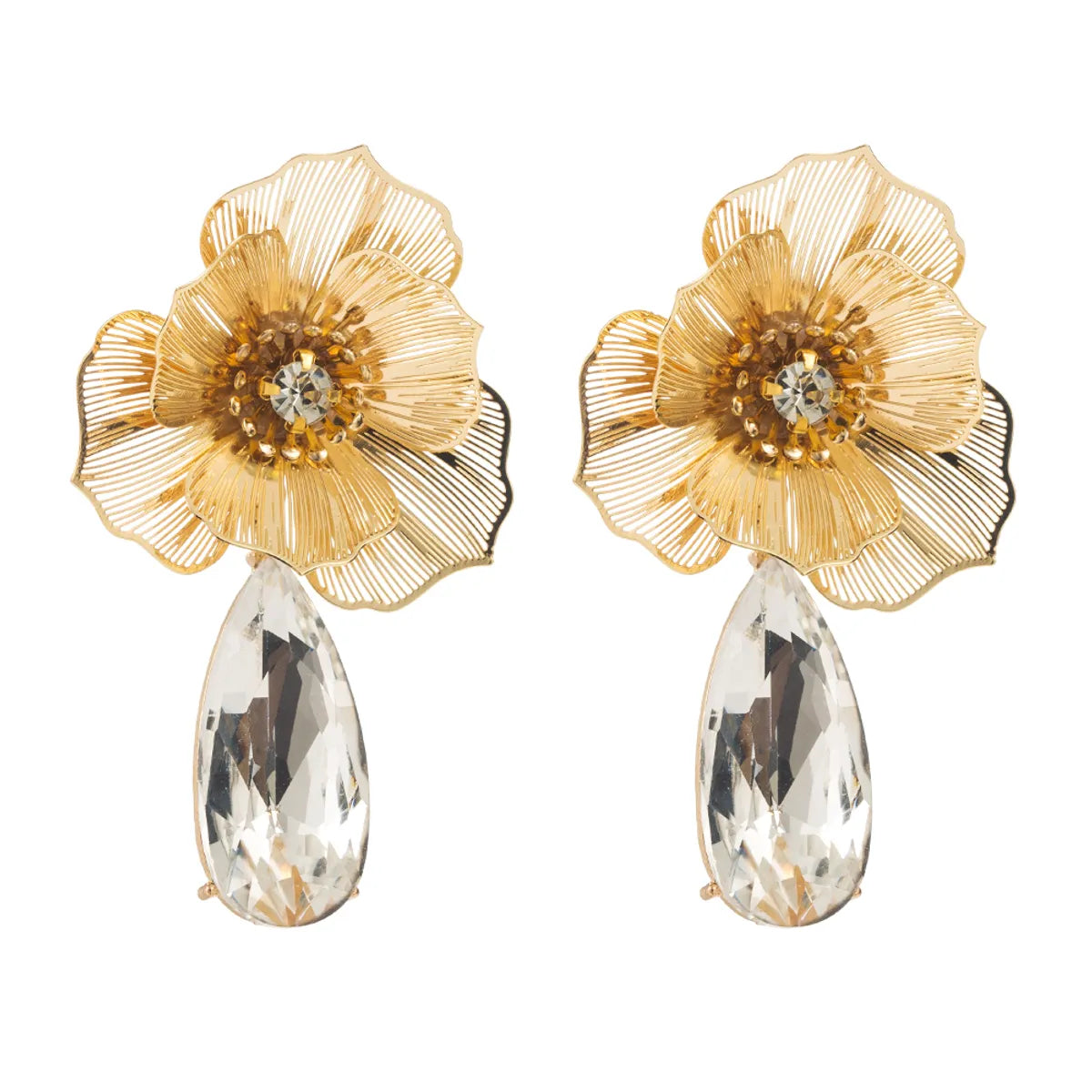 1 Pair Elegant Classic Style Flower Inlay Alloy Glass Glass Gold Plated Silver Plated Drop Earrings