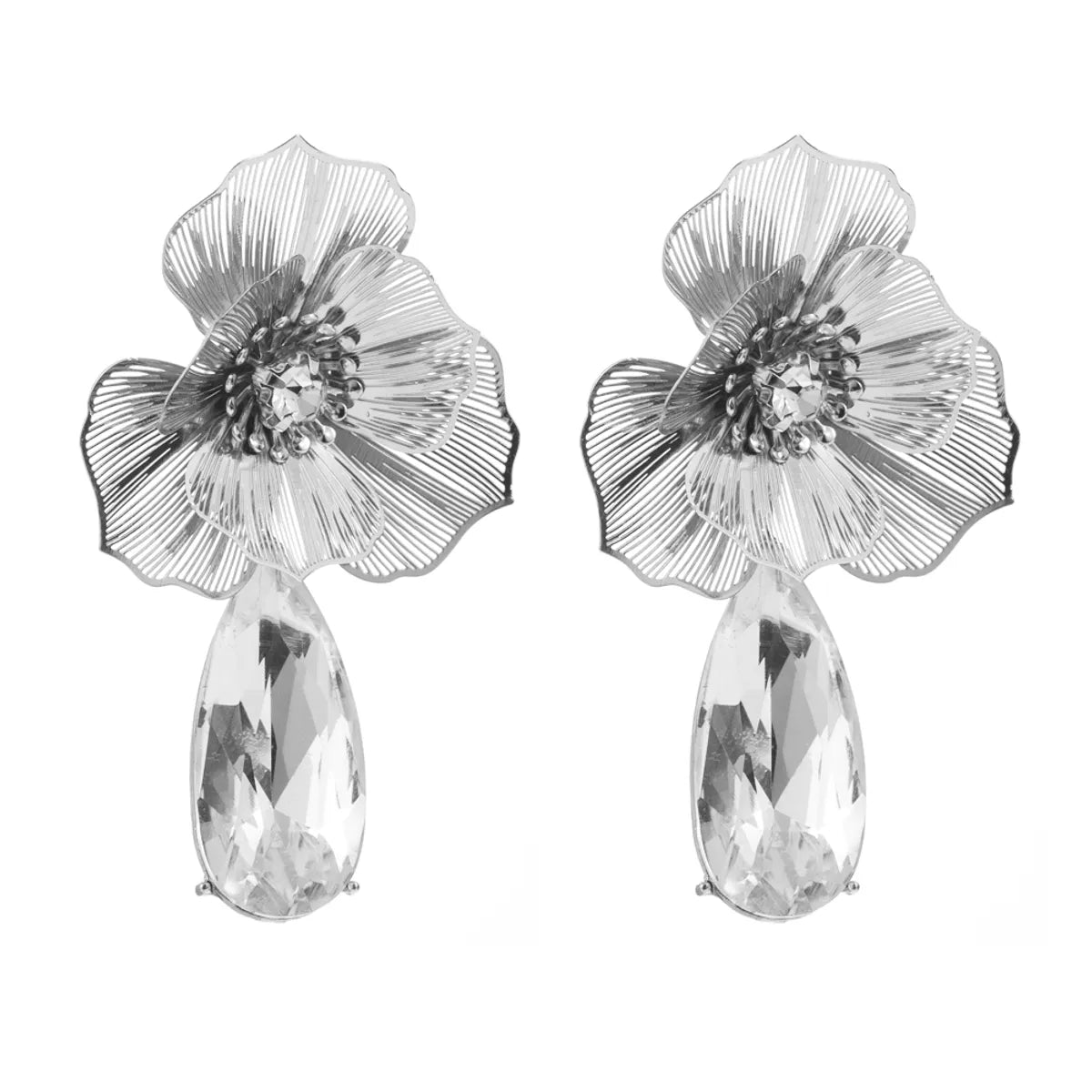 1 Pair Elegant Classic Style Flower Inlay Alloy Glass Glass Gold Plated Silver Plated Drop Earrings