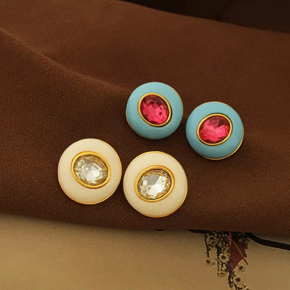 1 Pair Elegant Classic Style Geometric Round Enamel Plating Inlay Alloy Glass Ear Studs