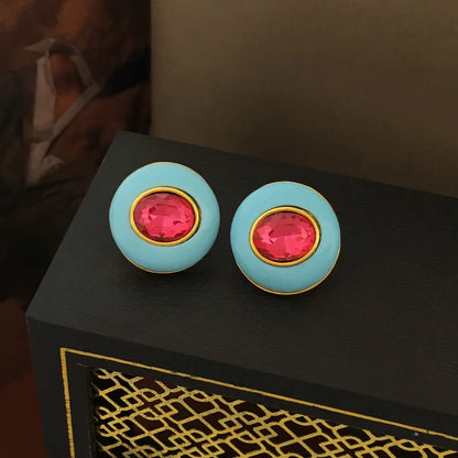 1 Pair Elegant Classic Style Geometric Round Enamel Plating Inlay Alloy Glass Ear Studs