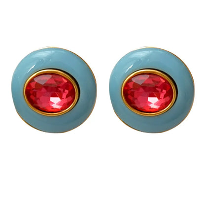 1 Pair Elegant Classic Style Geometric Round Enamel Plating Inlay Alloy Glass Ear Studs