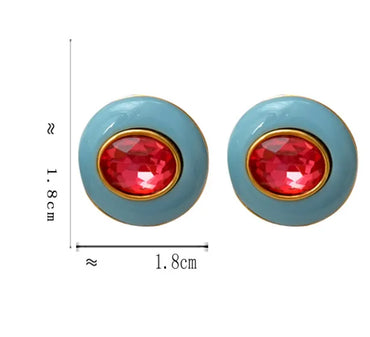 1 Pair Elegant Classic Style Geometric Round Enamel Plating Inlay Alloy Glass Ear Studs