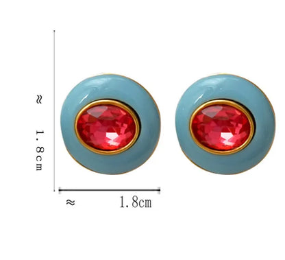 1 Pair Elegant Classic Style Geometric Round Enamel Plating Inlay Alloy Glass Ear Studs