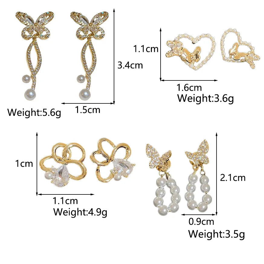 1 Pair Elegant Classic Style Heart Shape Butterfly Plating Inlay Copper Imitation Pearl Zircon 14K Gold Plated Drop Earrings Ear Studs