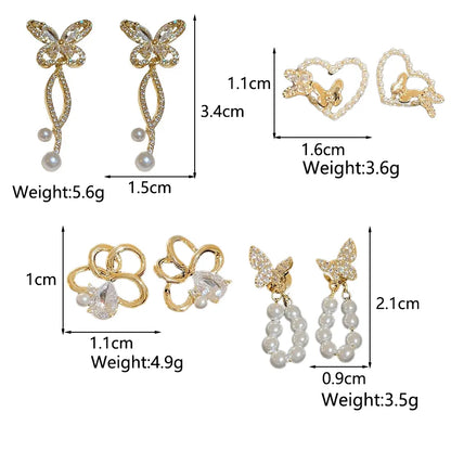 1 Pair Elegant Classic Style Heart Shape Butterfly Plating Inlay Copper Imitation Pearl Zircon 14K Gold Plated Drop Earrings Ear Studs