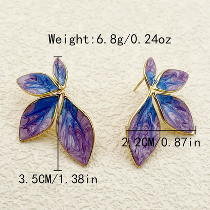 1 Pair Elegant Classic Style Leaves Enamel Plating Stainless Steel Gold Plated Ear Studs